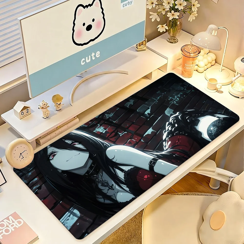 Gothic Girl Mouse Pad Large Non-Slip Waterproof Mat Stitched Edge Keyboard Pad for Gaming Daily Office