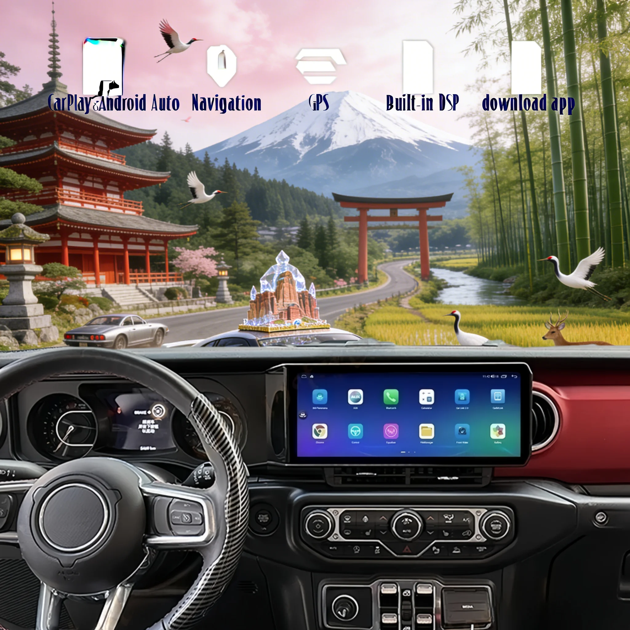 

X 12.3" Android 14 CarPlay Auto Car Radio For Jeep Wrangler 2018 2019 2020 2021 2022 Screen Multimedia Stereo Player GPS Head