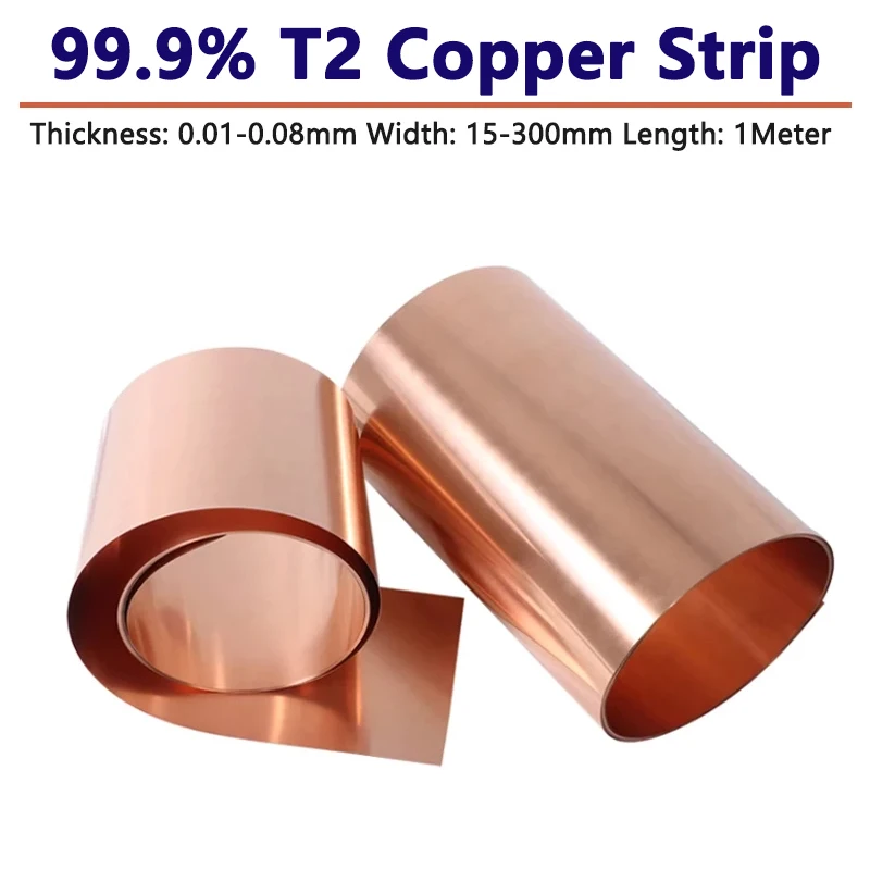 

1Meter 99.9% T2 Pure Copper Strip Sheet Foil Thickness 0.01 0.02 0.03 0.04 0.05 0.06 0.08mm Width 15-300mm Copper Strap Welding