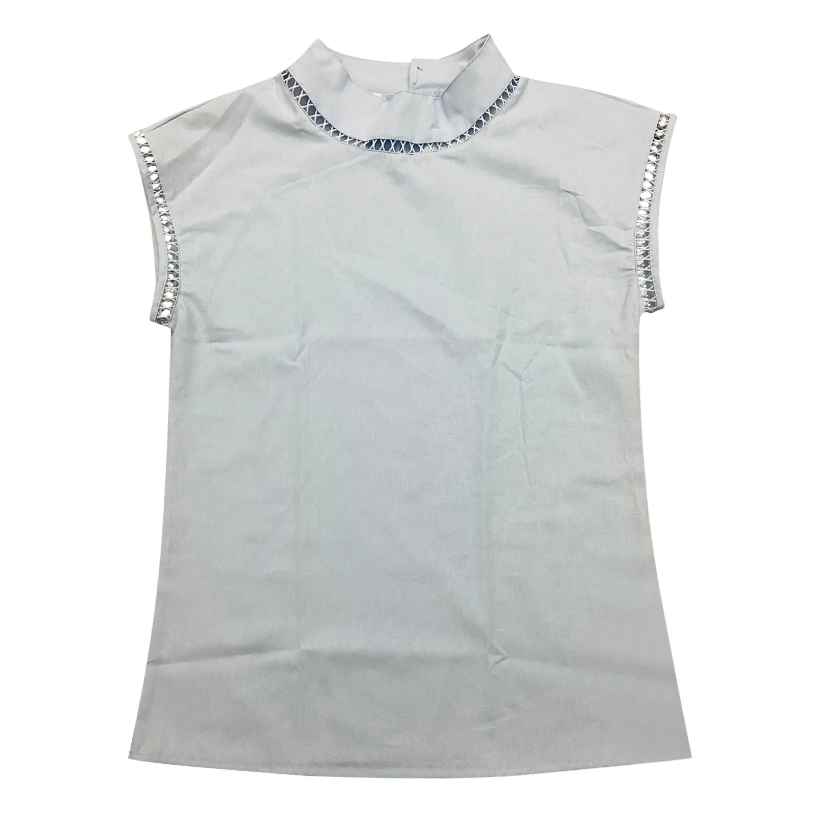 Blusa holgada de encaje para mujer, camisa de manga corta con botones, Color sólido, novedad de 2024