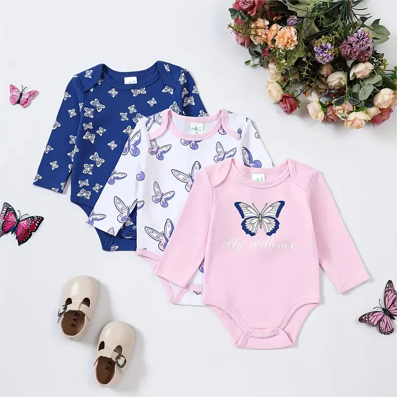 3PCS Spring/Summer New Baby Cotton jumpsuit Fashionable and Cute Cartoon Universe Series Set for Boys Girls with Long Sleeves