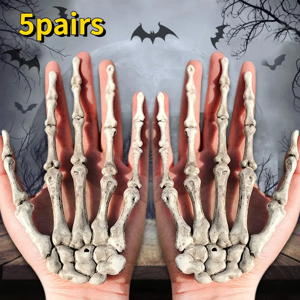 5 Pairs Halloween Decoration Props Halloween Decoration Realistic Life Size Skeleton Hands Plastic Human Hand Bone Plastic Hands