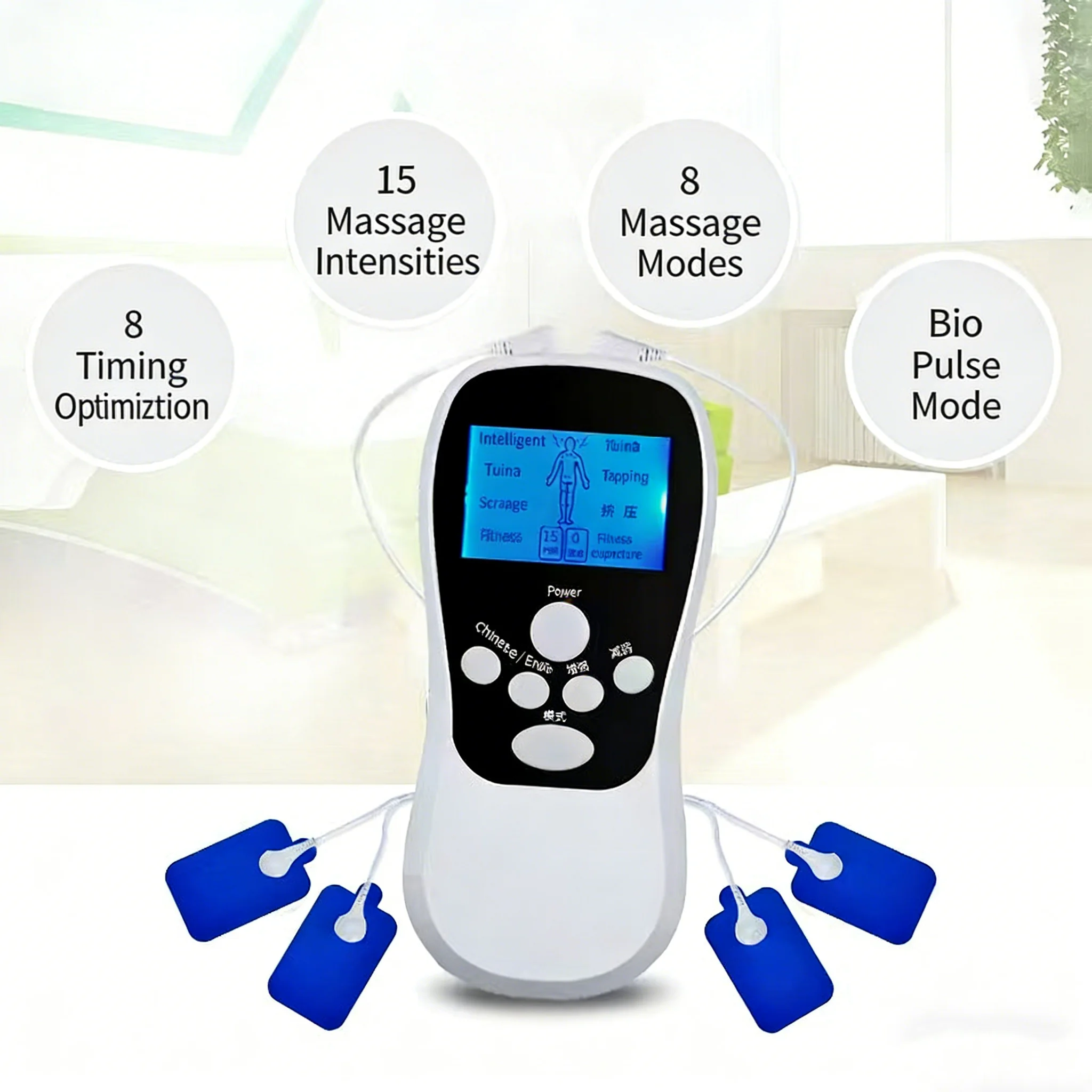 

Muscle stimulator is used to relieve muscle pain, rechargeable acupuncture and moxibustion massage machine