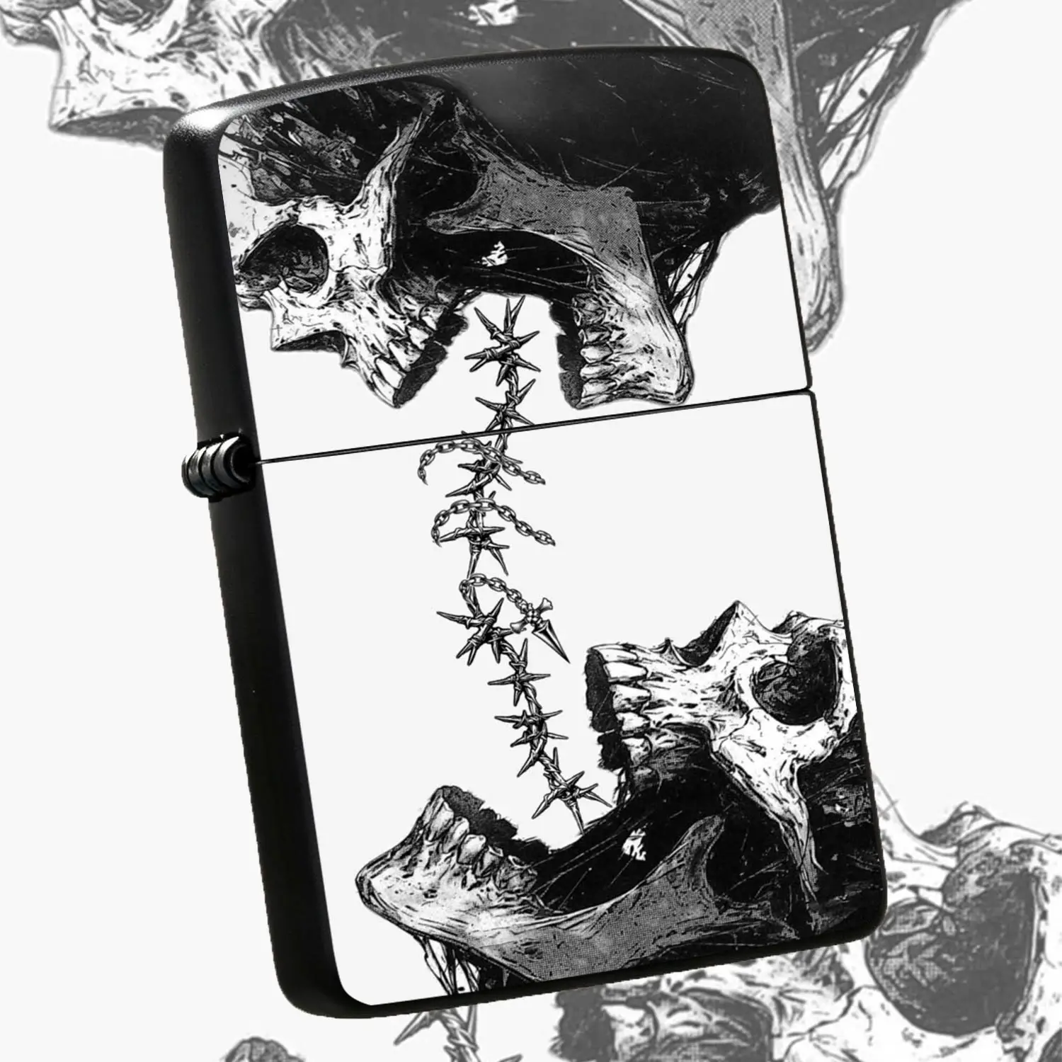 Cool Spiked Chain Split Skull Print Lighter, Dark Aesthetic Edgy Portable Igniter for Daily Carry, Unique Gothic Art Decor Accessory for Indoor Outdoor Use, Ideal Stylish Gift for Trendy Friends  A Humorous And Interesting Lighter