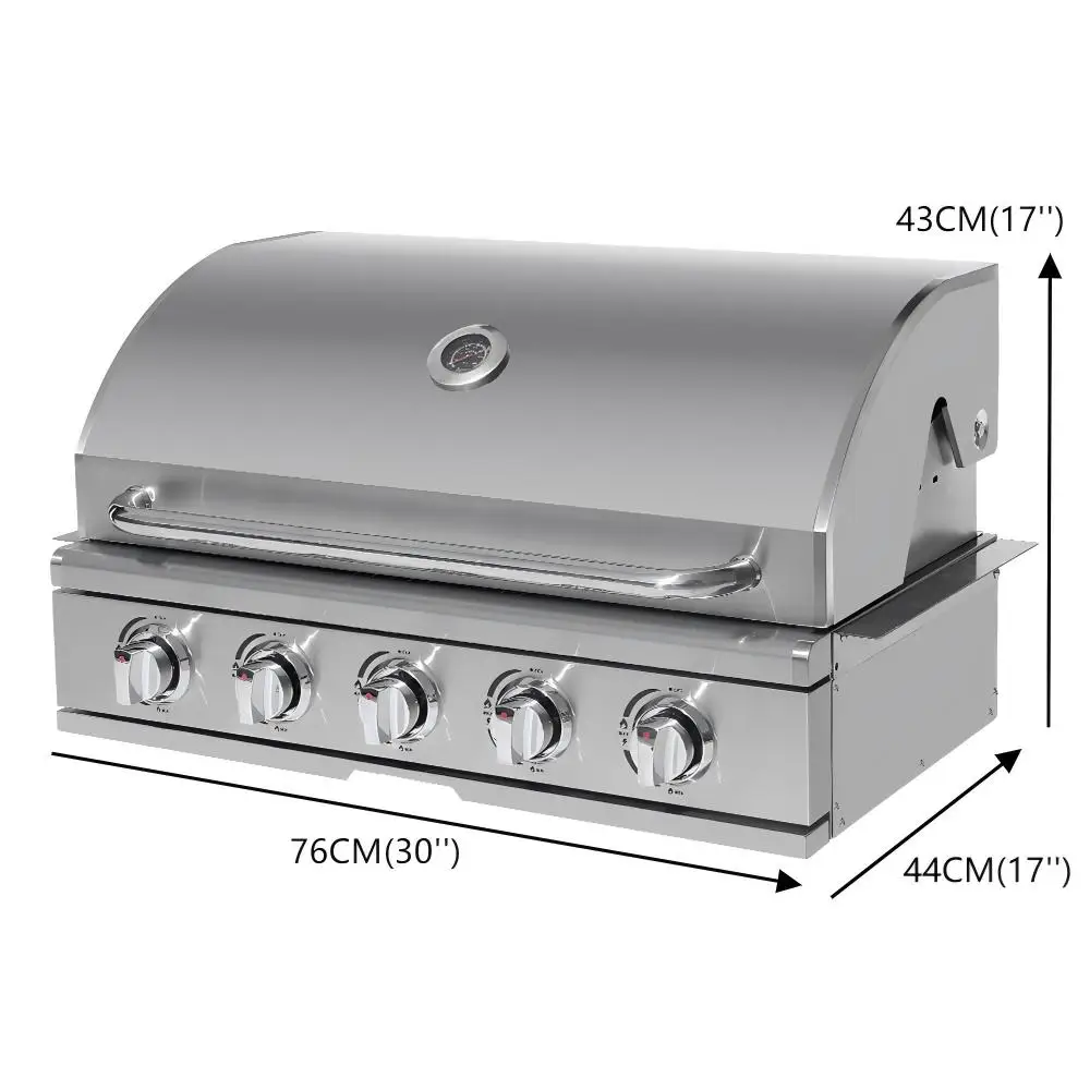 Modern 5 Burner Stainless Steel 430 Gas Grill with Round Cover New Arrival Drop-In Design for Outdoor Kitchen Party for Home Use