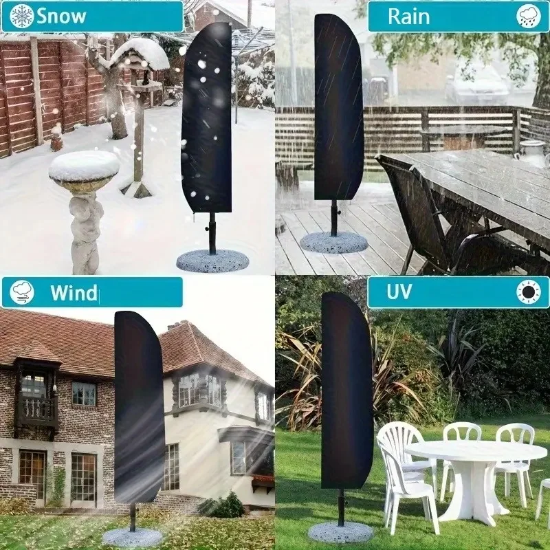 غطاء مظلة خارجي مقاوم للماء (أسود) - غطاء مظلة طاولة فناء مقاوم للرياح ومضاد للأشعة فوق البنفسجية، واقي مظلة للحديقة شديد التحمل #2