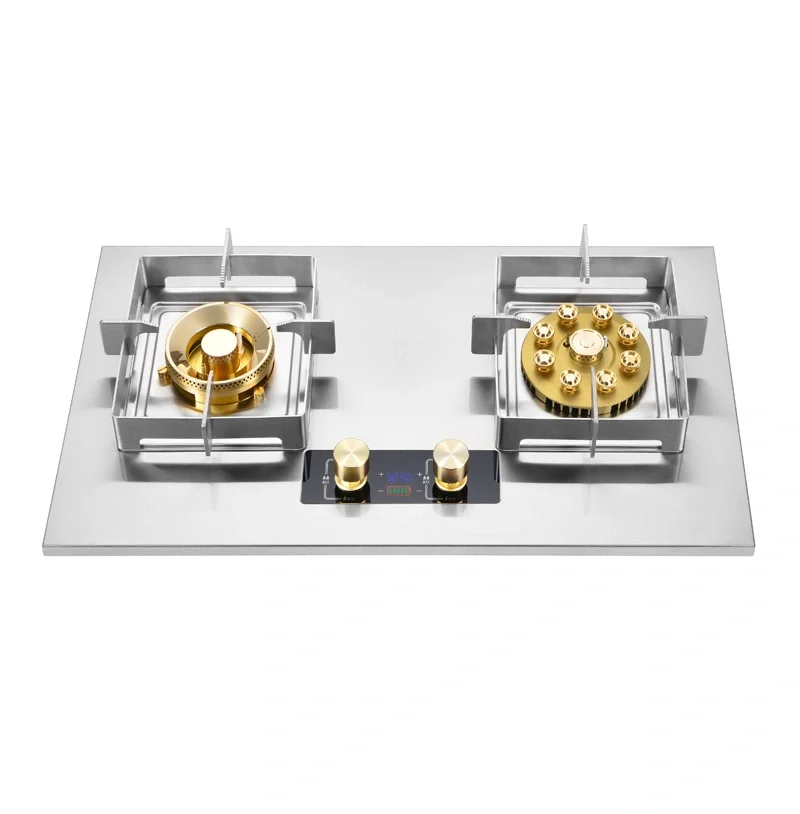 業務用2口スマートガスコンロ - ステンレス製ビルトイン/ポータブルキッチン用クックトップ、安全機能付き