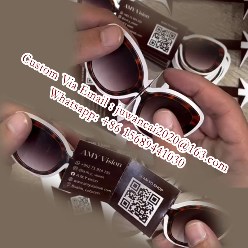 Personalized Glasses Die-Cut Folding Card Design 3D Business card for Opticien Customized Shaped Promotional Card Printing qr