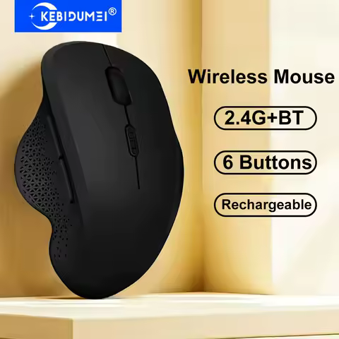 KEBIDUMEI 6 Buttons Ergonomic Mouse Bluetooth Mouse Dual-Mode 2.4G Wireless Mouse Gaming Mouse Optical Rechargeable Mouse For PC