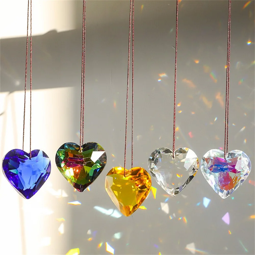 Cuore Suncatcher cristallo prisma arcobaleno appeso ciondolo artigianato campanelli eolici per la festa di nozze finestra Patio giardino decorazione