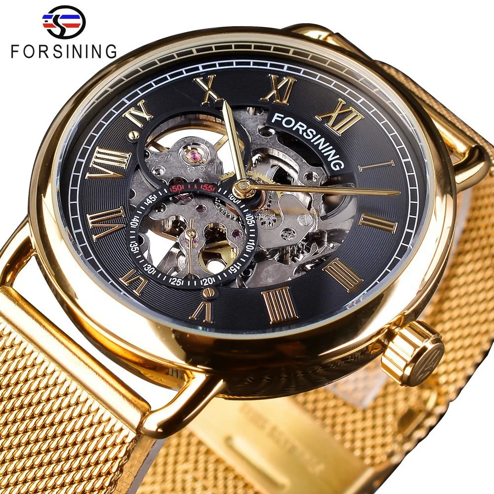 Fashion Forsining Top Brand Waterproof Ultra-thin Precision Mesh Steel With Full Hollow Men's Fully Automatic Mechanical Watch