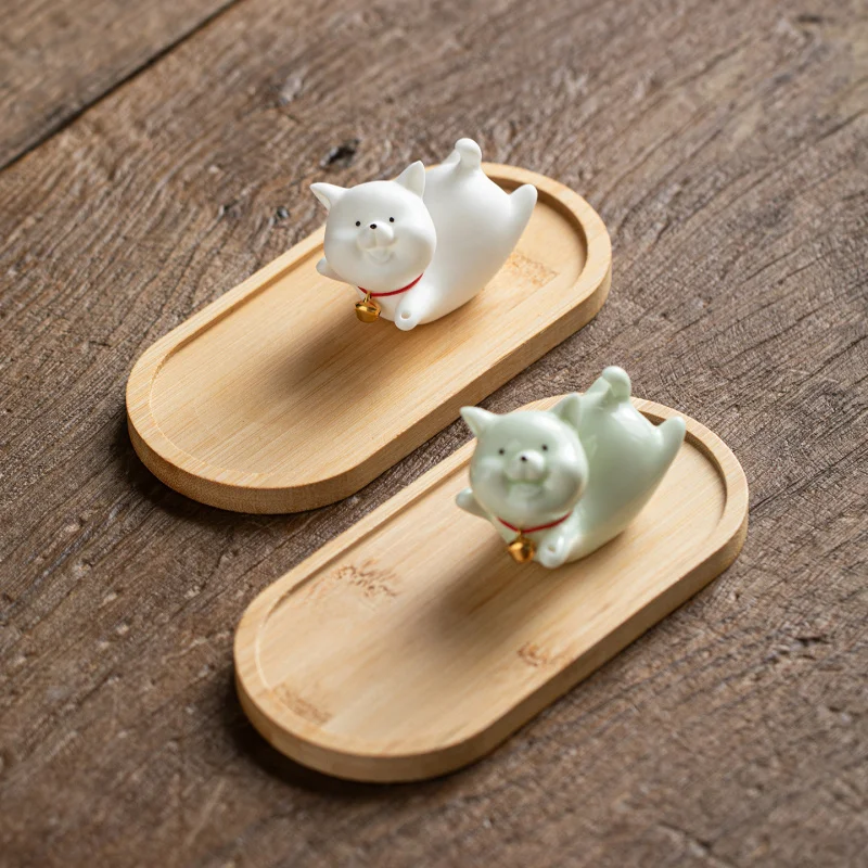 Minimal Chinese Retro Ceramic Pet Incense Holder Adorable Kitty Incense Stick Base Small Tabletop Ornament for Household