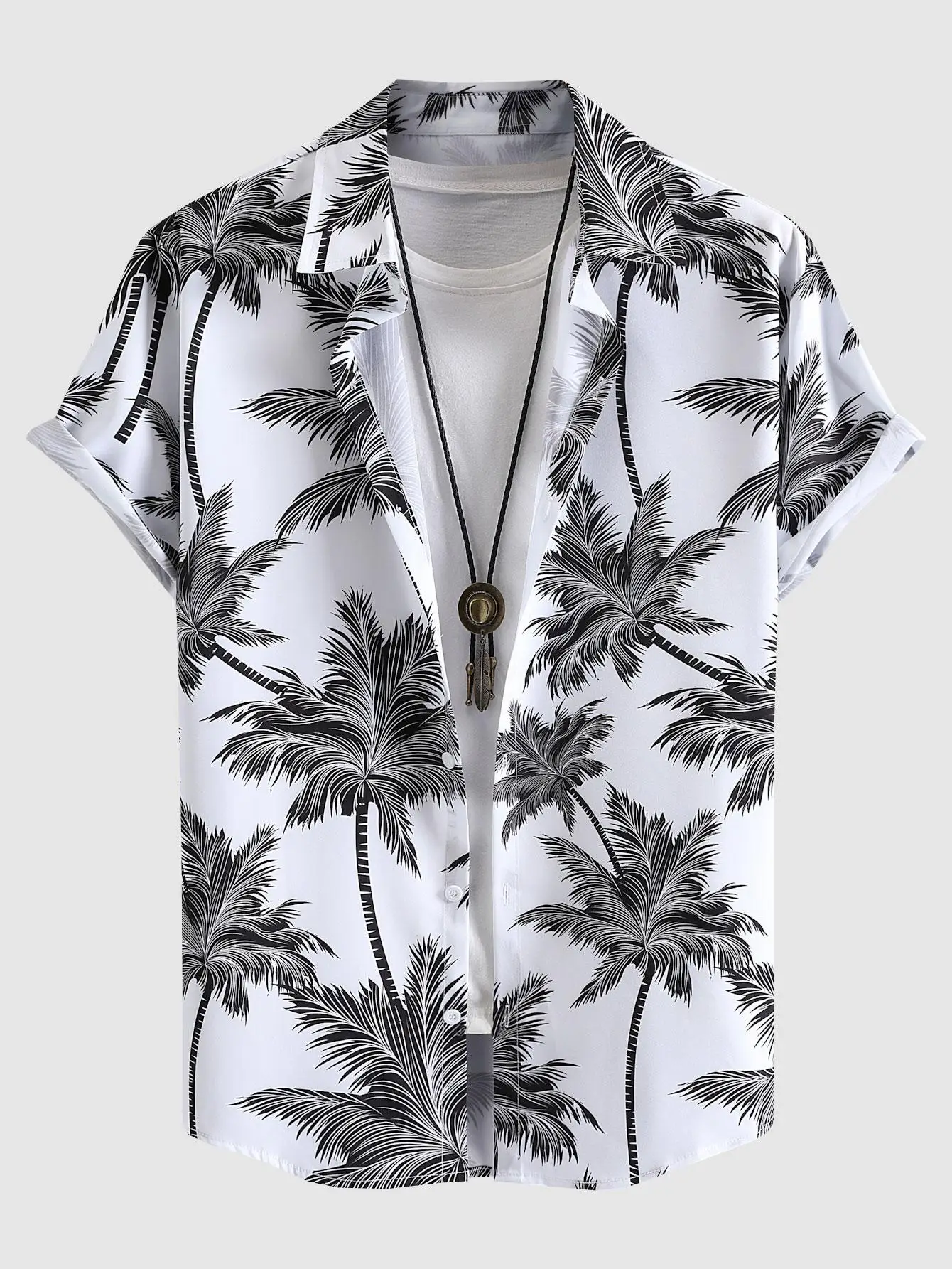 Summer 3D Printed Men\'s Tropical Hawaiian Beach Vacation Set Plant Coconut Tree Short Sleeve T- Shirt 4-Way Stretch Fabric Shirt