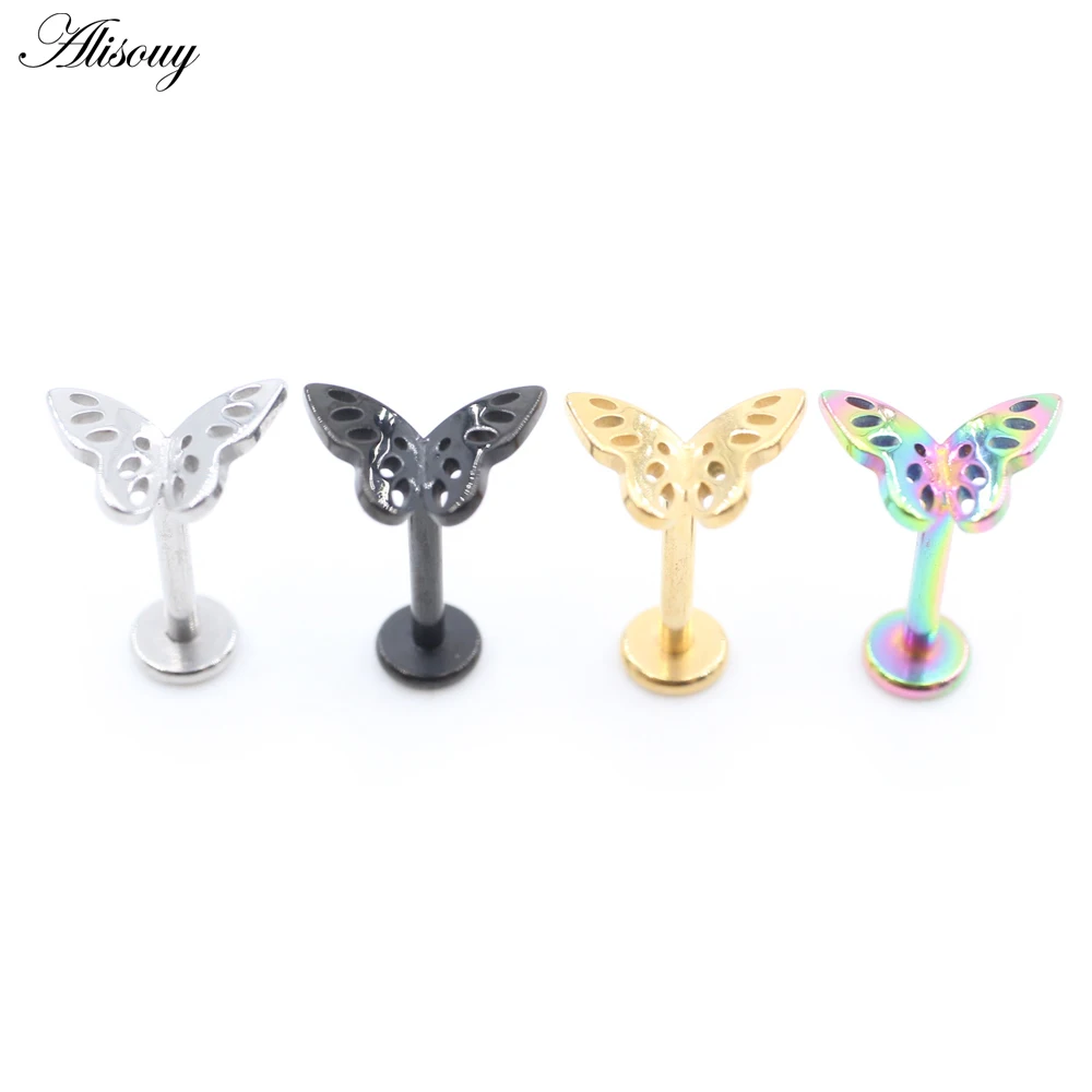 1 Piece Punk Stainless Steel Butterfly Internal Thread Tragus Helix Labret Lip Rings Cartilage Earring Piercing Body Jewelry