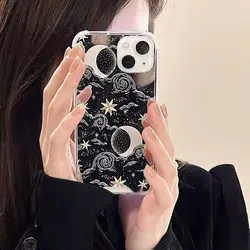 2023 Line Star Moon Pattern For iPhone 15 11 13 14 12 Pro Max XR X 7 8 Plus Protective Cover Phone Case Makeup Mirror Phone Case