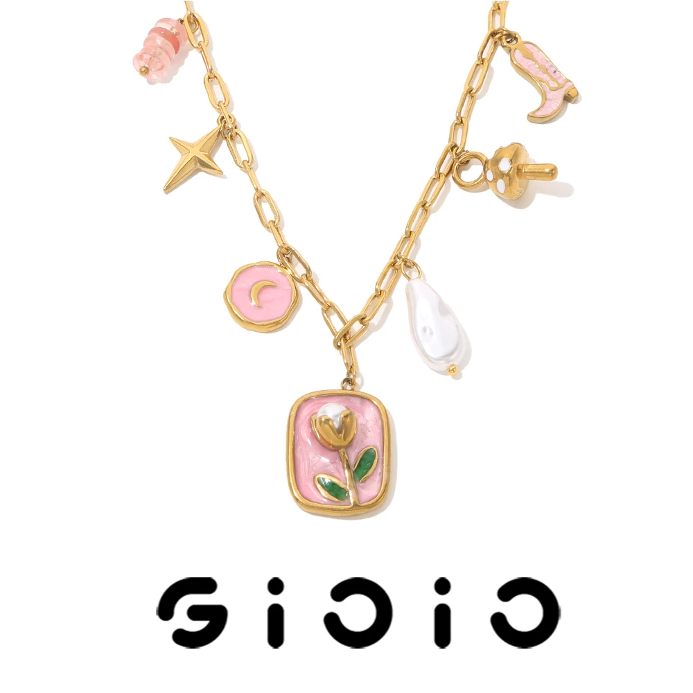 

GIOIO Stainless Steel Tulip Pendant Necklace Waterproof Necklace For Women’ s Trendy Jewelry Flower Necklace Accessories