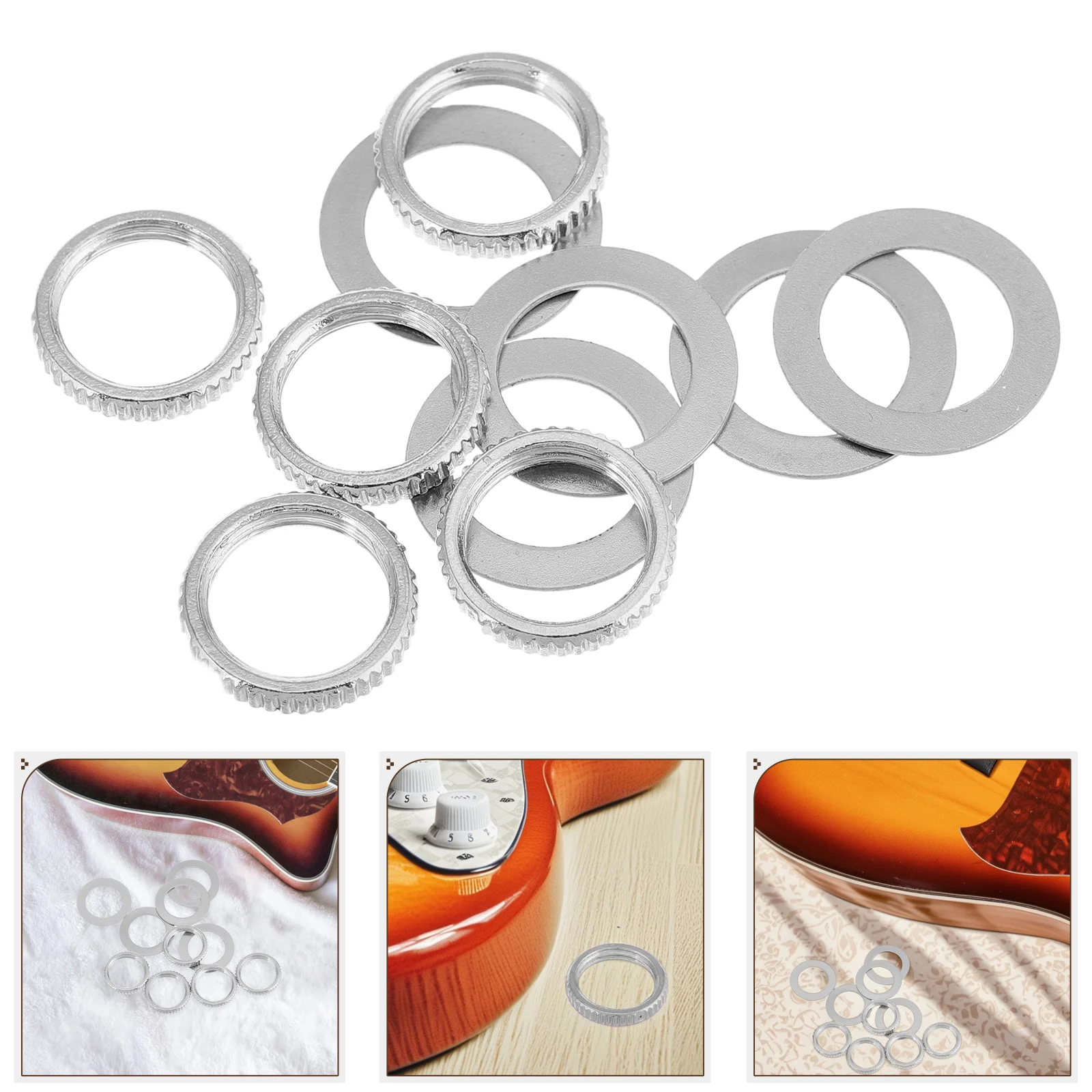 10 Pcs Electric Guitar Bass Head Shaker Gasket Nut Brass Ring Cap Silver Hardware Fishing Rod Building Supplies