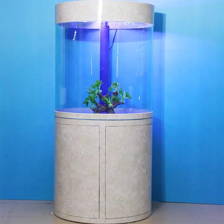 

Fish tank Glass Round Aquarium Cylindrica Acrylic Aquarium Stand With Bottom Filter System for Home Living Room