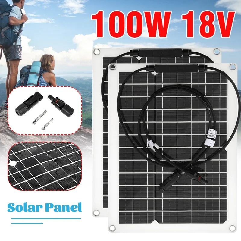 

100W Solar Panel Cell Waterproof Outdoor Solar Power Generator Supply RV Battery Charger Power Bank Semi-flexible Panel