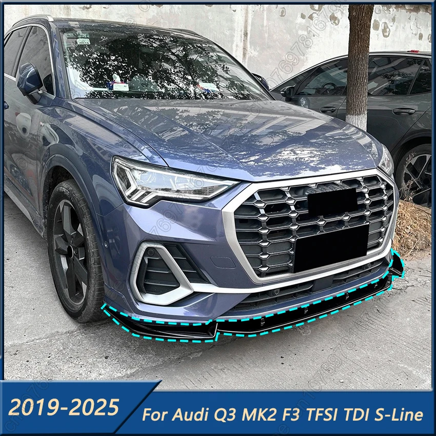 

Комплект из 3 накладок-сплиттеров на передний бампер для Audi Q3 MK2 F3 TFSI TDI S-Line 2019-2025: защита, диффузор, дефлектор, тюнинг-комплект