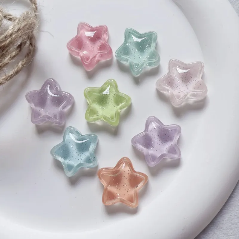 10PCS 18mm Transparent Fine Glitter Macaron Color Star Acrylic Beads,Spacer Beads for DIY Earrings,Bracelet Small Ornament Craft
