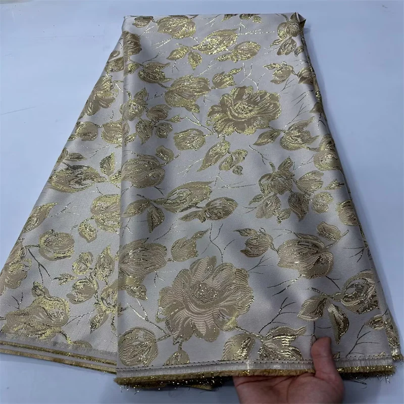 

Белая французская дамасская позолоченная кружевная ткань 2025 года, роскошная африканская парчовая кружевная нигерийская жаккардовая ткань для женского праздничного платья
