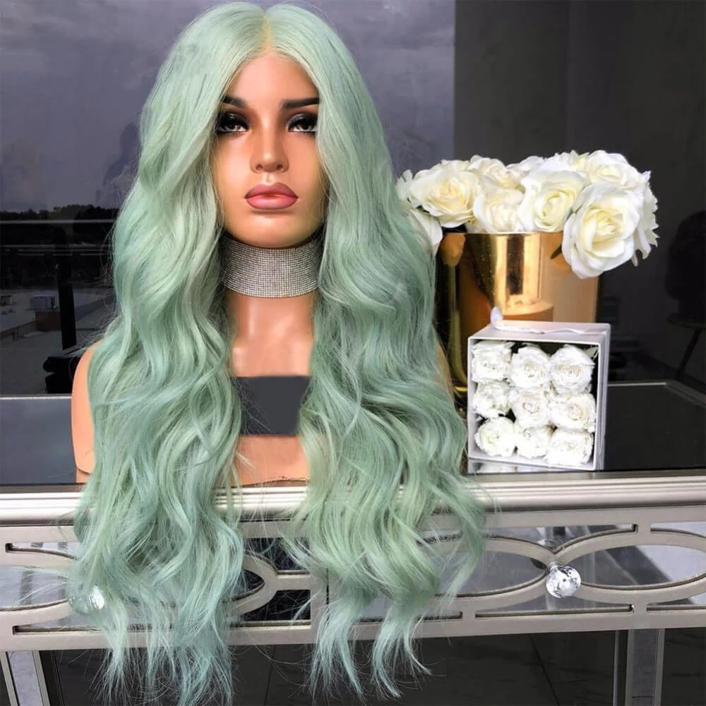 Charisma Long Body Wave Synthetic Lace Front Wigs Middle Part Green Wigs For Black Women Wavy Hair Frontal Wig Cosplay