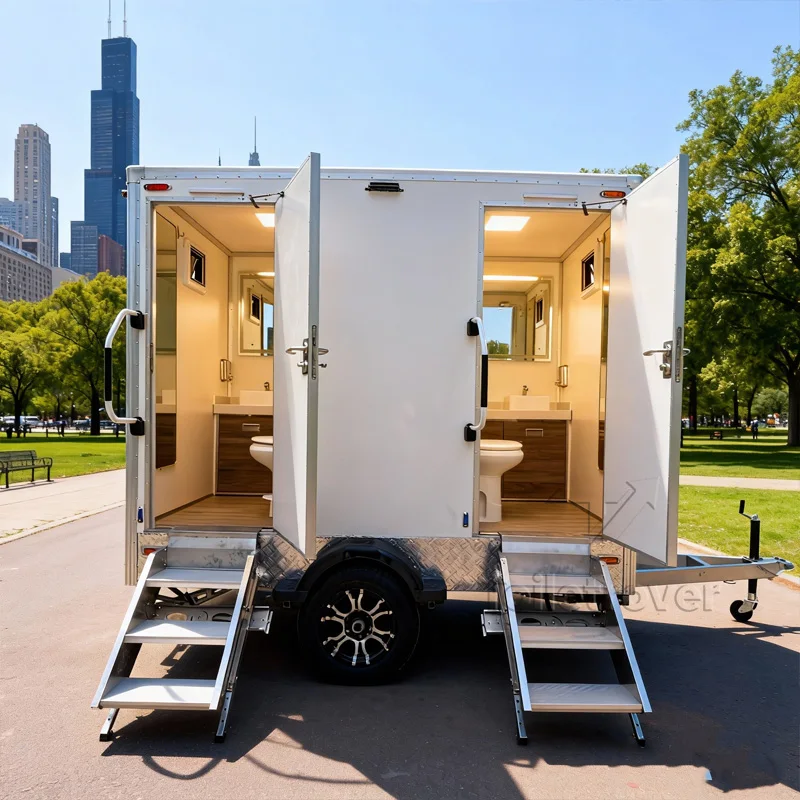 

Commercial Custom High Quality Bathroom Mobile Luxury Restroom Trailer Portable Toilet with Wheels