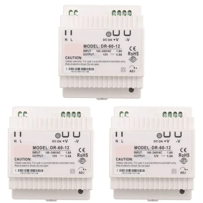 3X DR-60-12 Transformer 12 Volt 5 Amp Industrial Din Rail Power Supply 220V Ac To 12V Dc Power Supply(12V)-Y41A