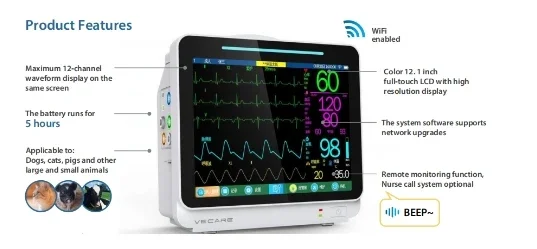 WiFi-Enabled Veterinary Mo-nitor V-ital-Sign-s Equipment for Veterinary Use