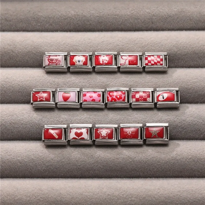 أزياء شخصية DIY أسود أحمر اللون الإيطالي سحر سوار عيون القط المشارب القلب حبة 9 مللي متر سوار مجوهرات من صلب لا يصدأ #2