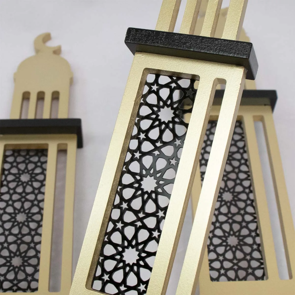 Ramadan Eid Crescent Acrylic Decoration, Wooden Castle Craft Gift Ornament for Home Tabletop Decor Middle East