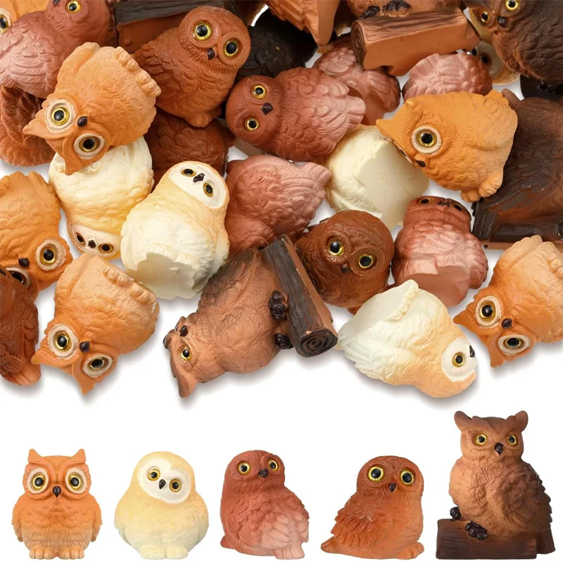 Set of 5 Resin Mini Owl Figurines Miniature for DIY Plant Pots Bonsai Crafts Micro Landscape Home Ornament Accessories