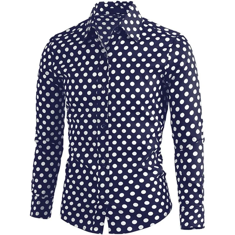 Camicia Casual Versatile da uomo a pois da uomo primavera autunno camicia stampata in cotone a maniche lunghe con risvolto