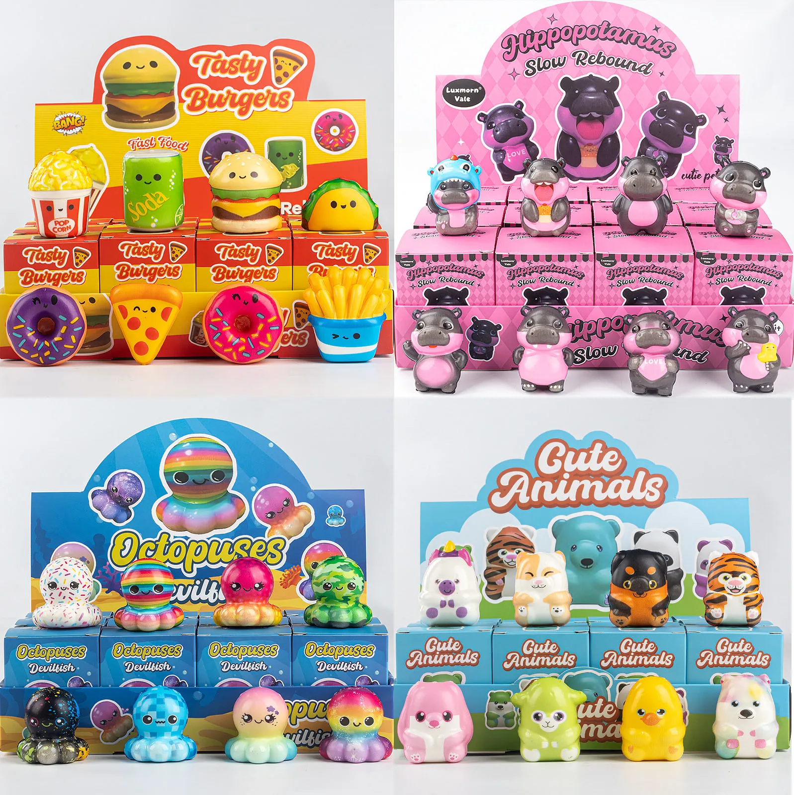 

Stress Reliever Fidget Squeeze Toy 12pcs Set Slow Rebound Cute Animal Cartoon Collectible Simulation Food Mystery Blind Box