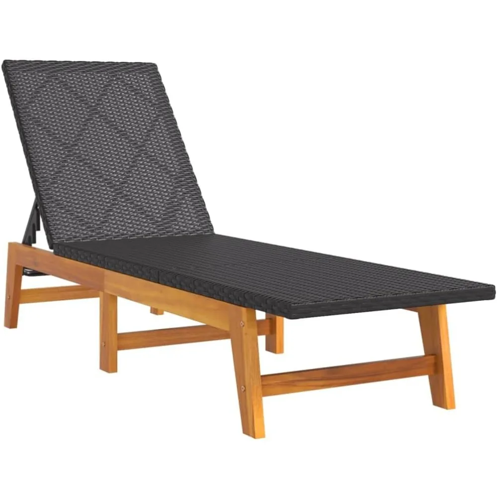 Espreguiçadeira elegante para relaxamento sereno, encosto ajustável com rattan durável e madeira de acácia maciça, piscina ou pátio