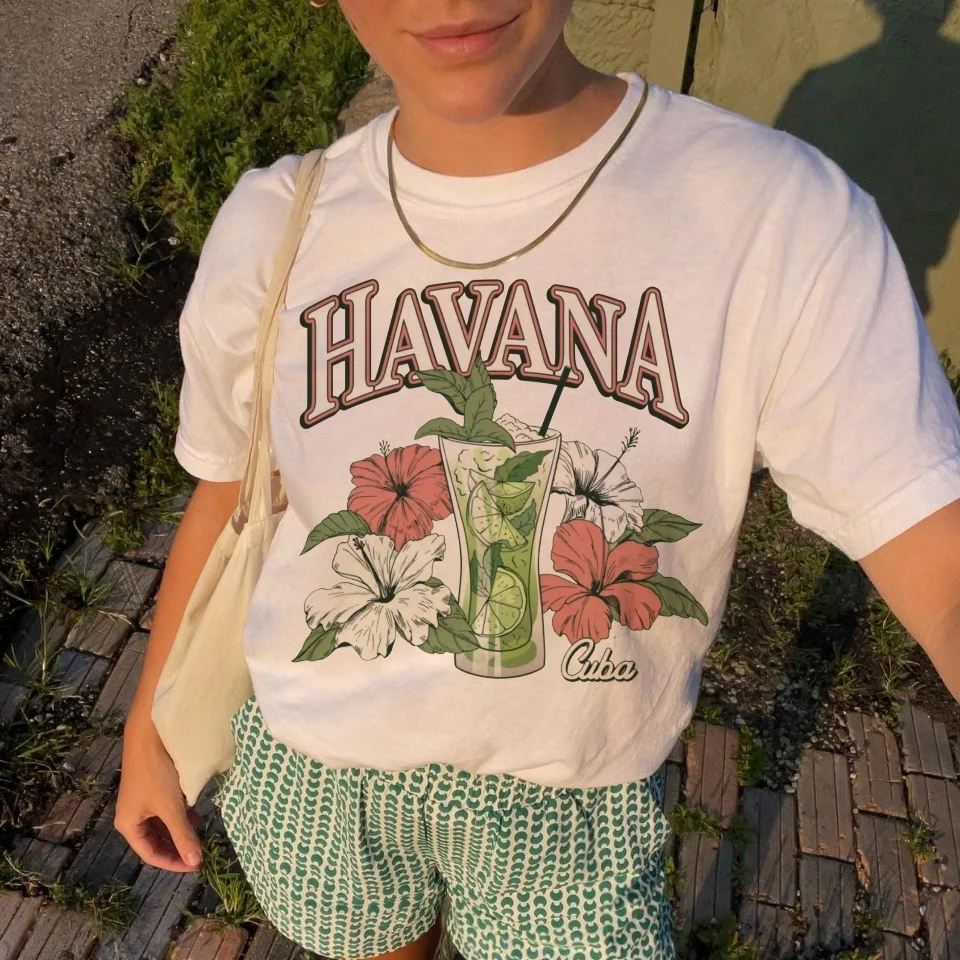 Camiseta Popular con estampado de estilo informal para mujer, camiseta versátil con cuello redondo a la moda de los años 90 para vacaciones