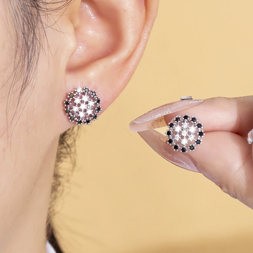 New Fashion Black White Round Flower Exquisite Zircon Earrings For Women Vintage Elegant Summer Vacation Hot Selling Jewelry