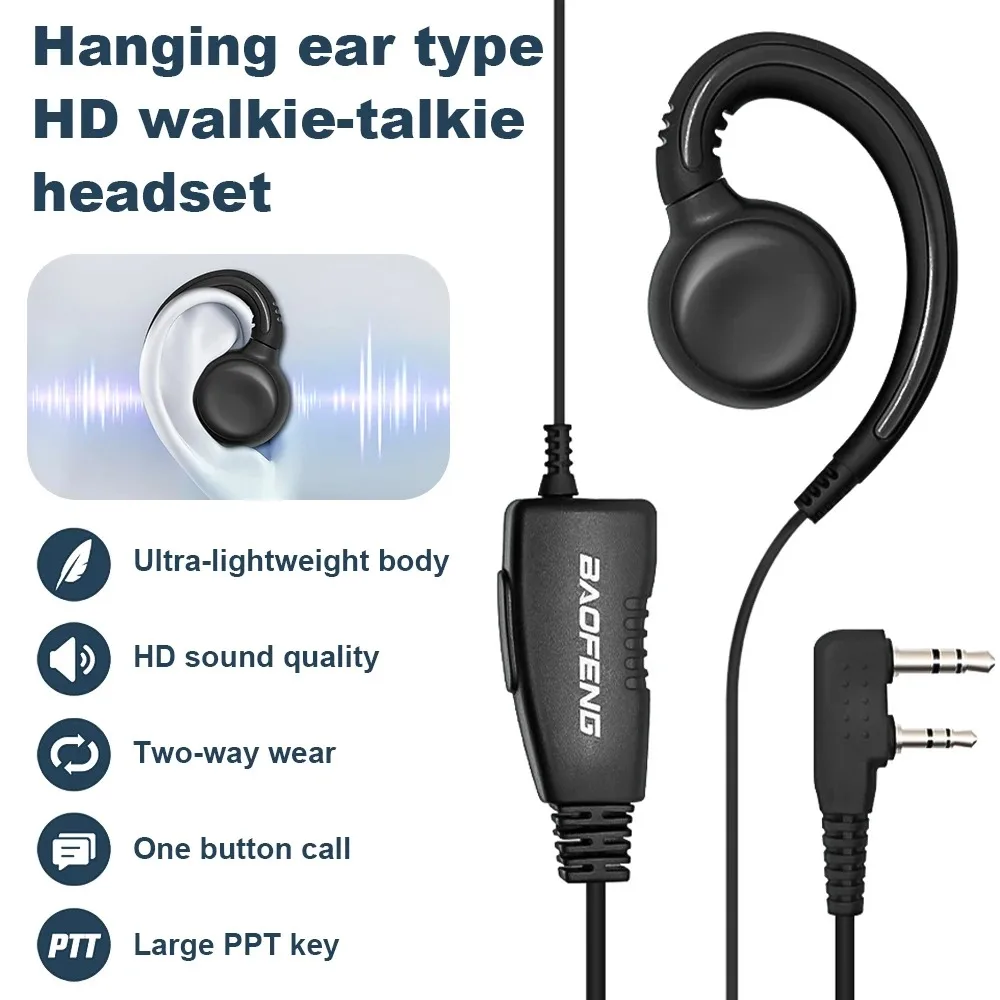 Baofeng 2-poliges hochwertiges Headset-Mikrofon für Quansheng Two Way Radio Kopfhörer Ohrhörer Handheld Sicherheit Walkie Talkie TYT – Detail 1