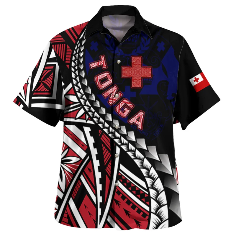 Summer New Vintage 3D Polynesian Tonga Flag Emblem Printing Shirts Tonga Coat Of Arm Rubgy Graphic Short Shirts Men Fashion Tops