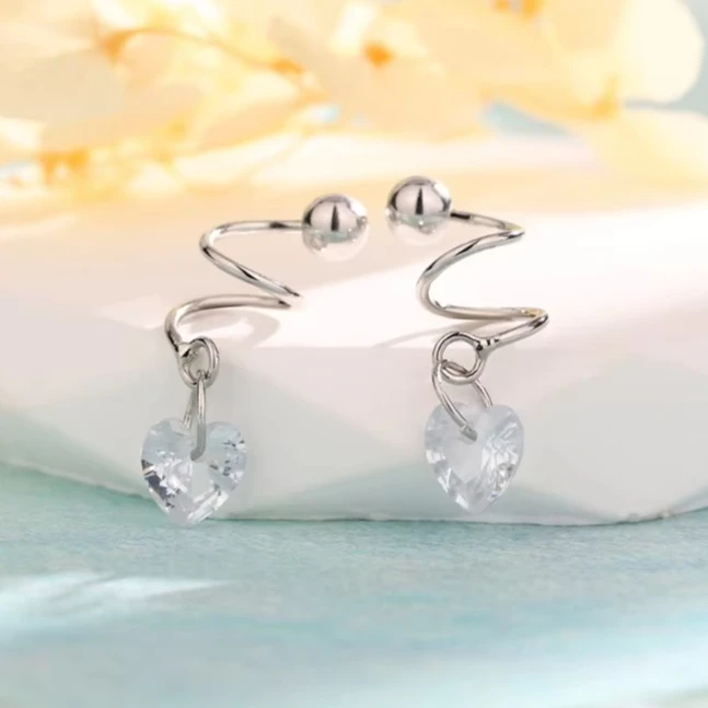 

PONYKISS 925 Sterling Silver Heart Zircon Twisted Stud Earrings for Women Cute Fine Jewelry Piercing Screw Bead Accessories
