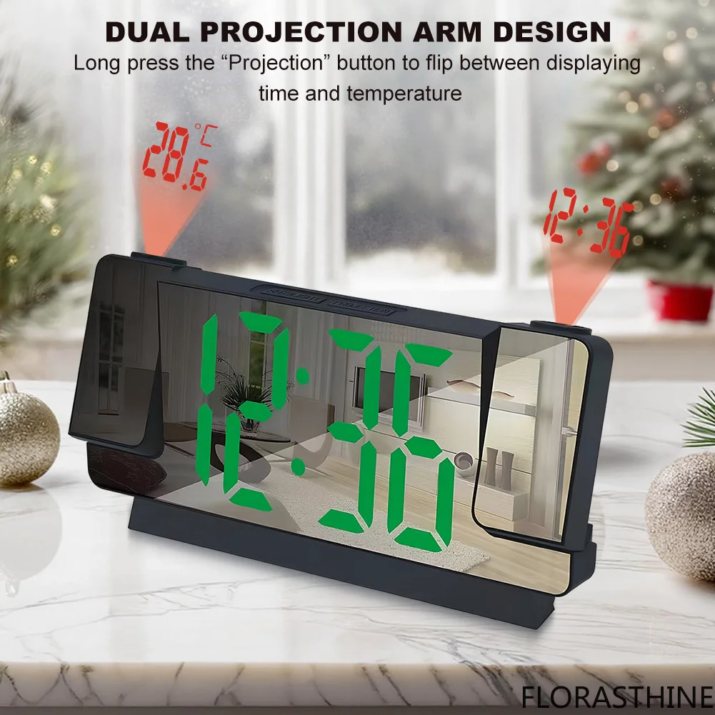 LED Digital Projection Alarm Clocks Time/Temperature Display 180° Projector on Ceiling Projector for Bedroom Living Room