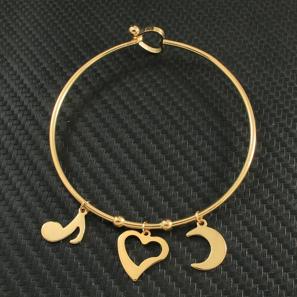 Fashion Jewelry Gold Silver Color Stainless Steel Bracelet 60mm Cuff Personalized 20cm Heart Bangle Charm For Woman B16FAACF