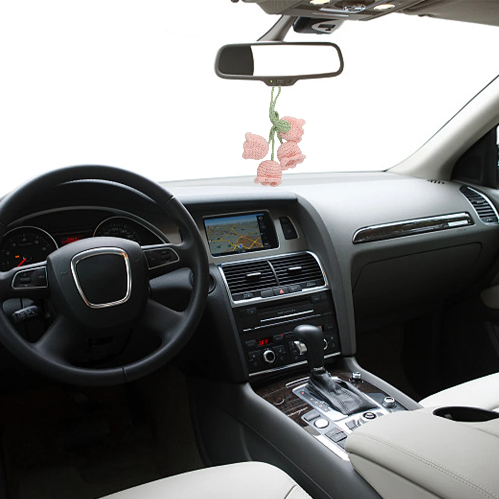 

3 X Cute Lily Of The Valley Car Rearview Mirror Pendant Hand-crocheted Car Bellflower Hand Knitted Hanging Pendant Decor