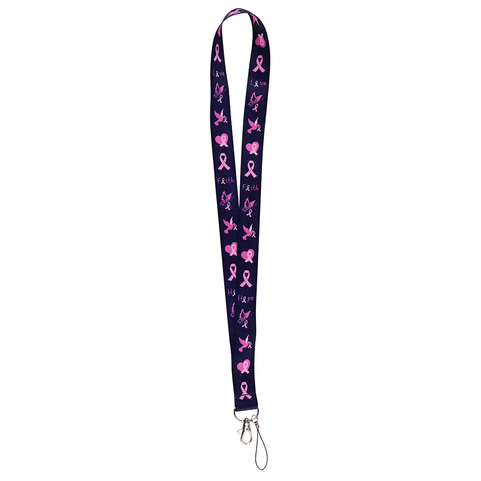 Breast Cancer Awareness Lanyard Pink Ribbon Neck Strap For Card Badge Gym Keychain DIY Hanging Rope Phone Accessories