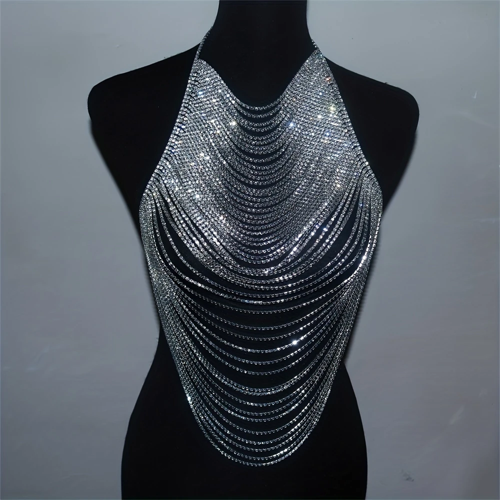 Exaggerated Fashion Rhinestone Body Chain Jewelry Luxury Shining Nightclub Party Crystal Bra Chain Body  Jewelry Accessories