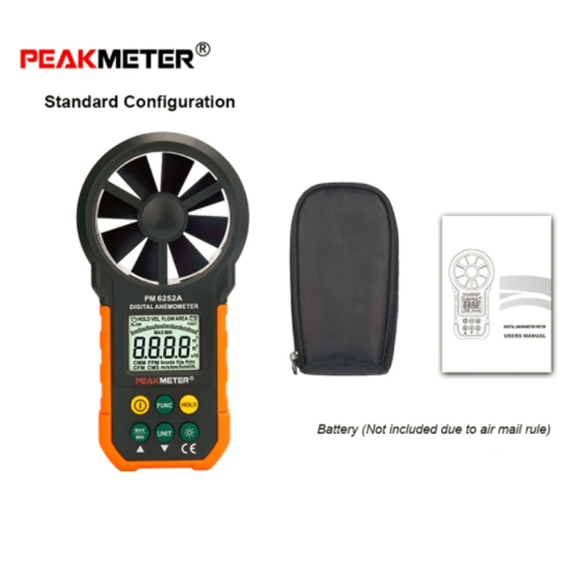 

PEAKMETER PM6252A PM6252B Digital Anemometer Wind Speed Air Volume Measuring Meter 30m/s LCD Display PM6252B with RH USB Port