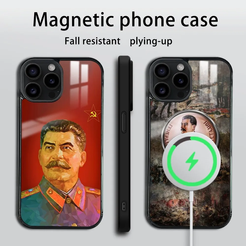 Russian Commander Stalin Phone Case For iPhone 16 15 14 13 12 11 Pro Max Plus Mini Mirror Wireless magnetic case