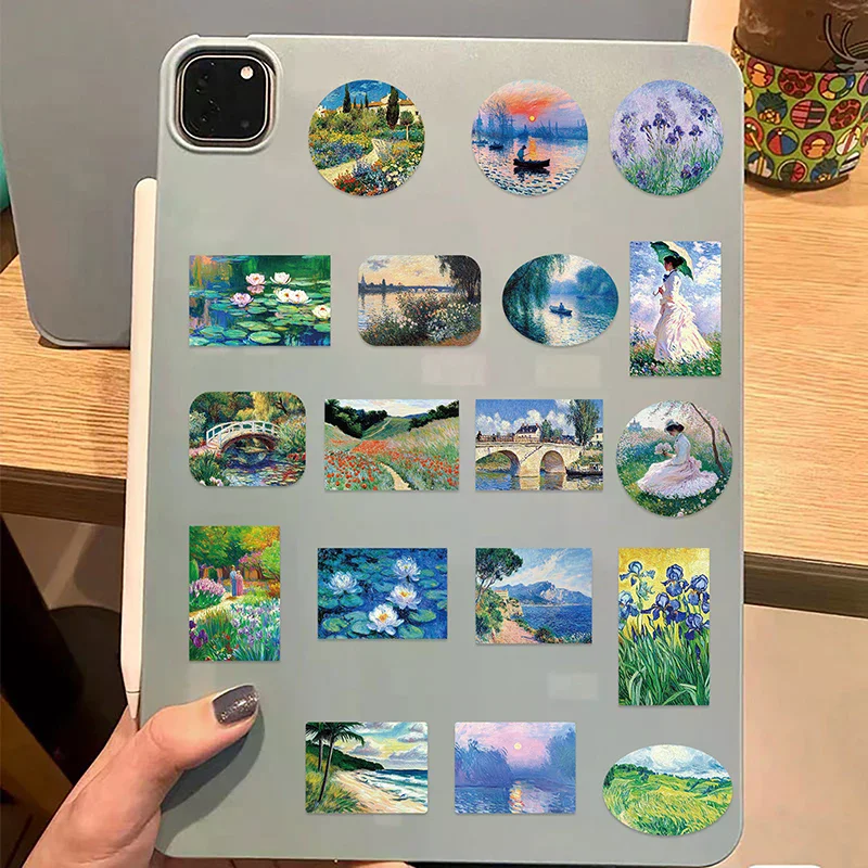 50pcs Oil Painting Landscape Stickers Waterproof Vinyl Decals For Luggage And Notebooks Assorted Small Sizes Graffiti Stickers