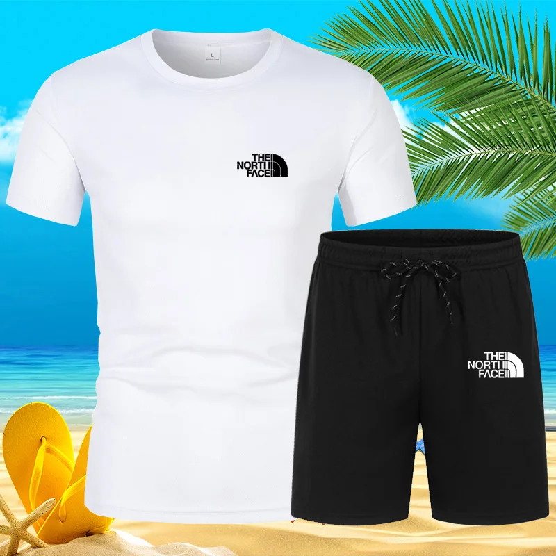 2024 New Trendy Summer Men\'s Set Hot Casual Fashion Sportswear Beach Printed Short-sleeved T-shirt Suit Jogging